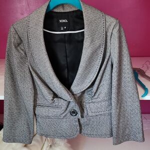 XOXO Gray Textured Tweed Shawl-Collar Blazer